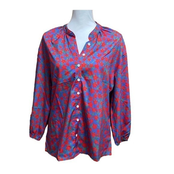 Tops - NWT Womens Large Floral Retro Blouse Button Down Long‎ Sleeves